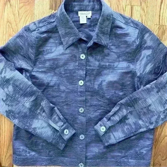 Coldwater Creek Jean Style Dressy Jacquard Jacket Size L Blue Beaded Casual Fun - Picture 2 of 10